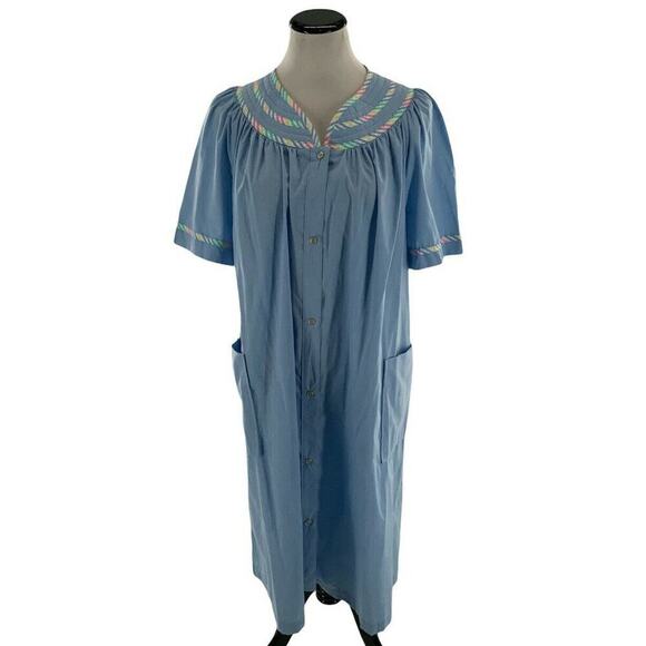 Leisure Life Vintage House Dress Womens Size 1X Short Sleeve Button Down Pockets - Picture 1 of 8